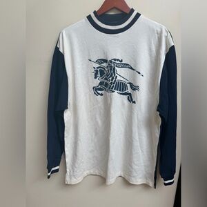 NWT Vintage Burberry White and Navy Long-Sleeve Graphic Tee
